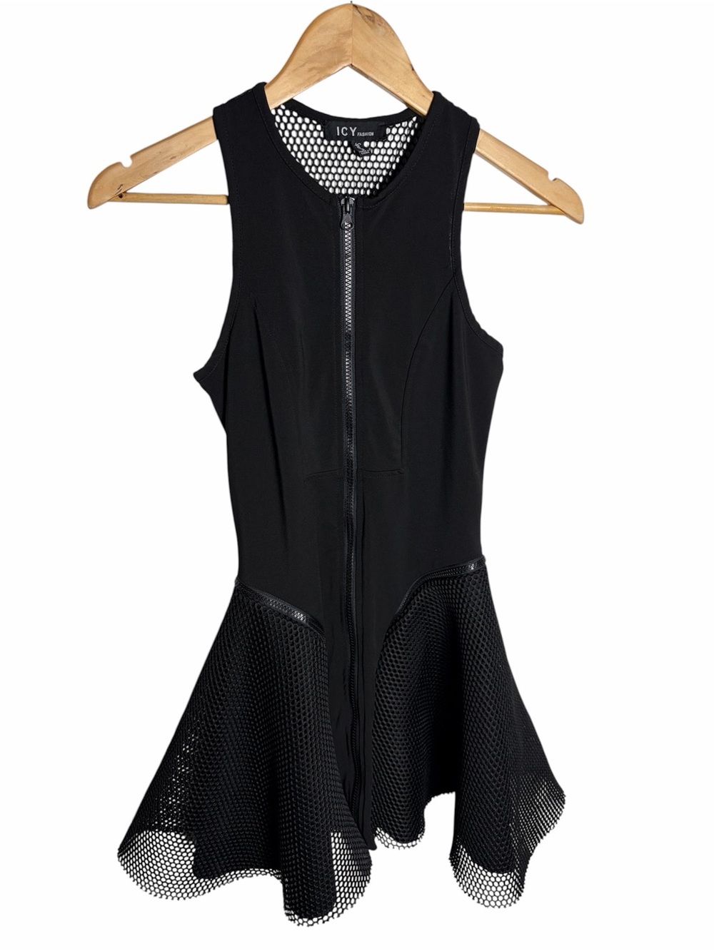 Y2K ICY fashion zip front mesh black fit & flare mini dress size S